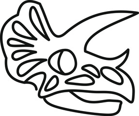 Continuous line drawing of triceratops head, featuring prominent frill, horns, and beak like mouth, evoking prehistoric wildlife