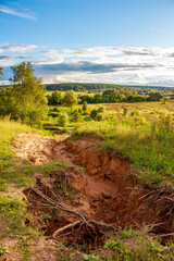 Vertical view of rain erosion of sand slope