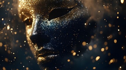 Black Venetian Mask Embellished with Gold.