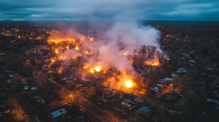 Obraz premium Aerial View of a Wildfire in a Suburban Neighborhood