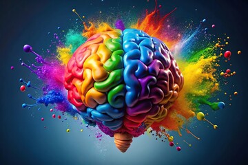 Wide-angle colorful brain illustration with vibrant colors