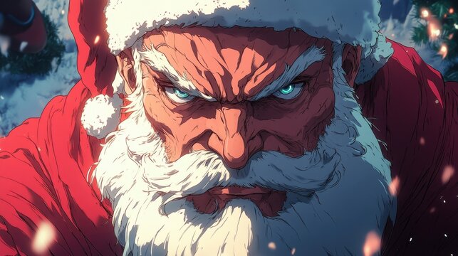 Santa Claus depicted as a powerful, virile tycoon in the unique anime style. Generative AI