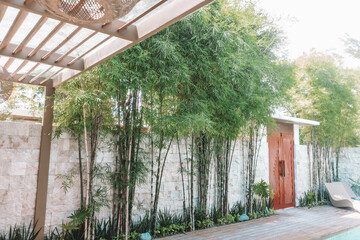 Fototapeta premium Beautiful swimming pool inside a tropical beach resort in the Philippines