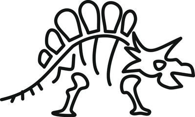 Kentrosaurus dinosaur skeleton walking, side view, prehistoric animal fossil, paleontology drawing