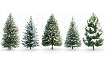 Collection of christmas Trees with Snow isolated on transparent or white background