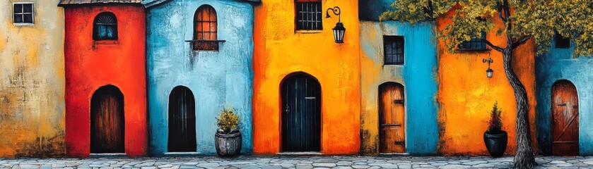 Colorful Mediterranean Street Scene Painting