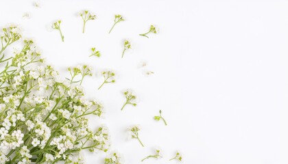 Closeup of Blooming Alyssum Flowers and Petals Isolated on White Background. Top View of Flower with Empty Space.