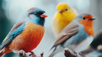 Fototapeta premium Colorful Bird Species Perched on Branch Wildlife Photography Nature Close up