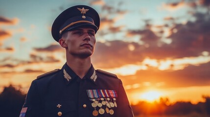 Obraz premium Military Officer Portrait Sunset Golden Hour