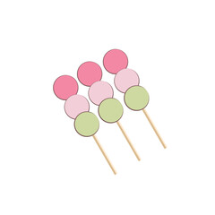 illustration of dango sweets with three color flavors