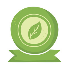 organic food labels with ribbon and leaf