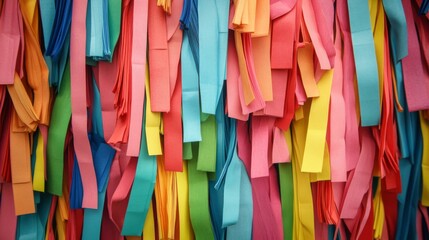 Colorful paper strips layered together against a backdrop.