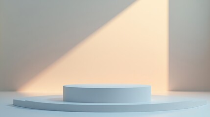 Obraz premium White Cylindrical Display Stand with Soft Lighting in a Minimalist Setting
