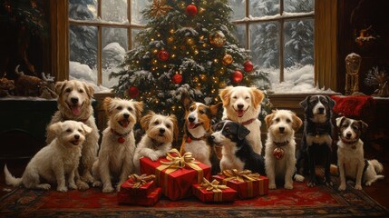 Obraz premium The Dogs Celebrate Christmas