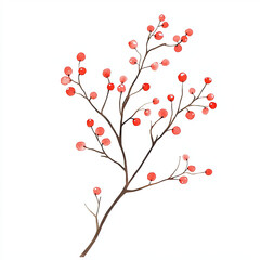 friendly watercolor style red berry branch illustration, showcasing vibrant red berries on delicate brown branch, perfect for nature themed designs