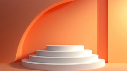 Obraz premium White Circular Platform Against Orange and Yellow Walls