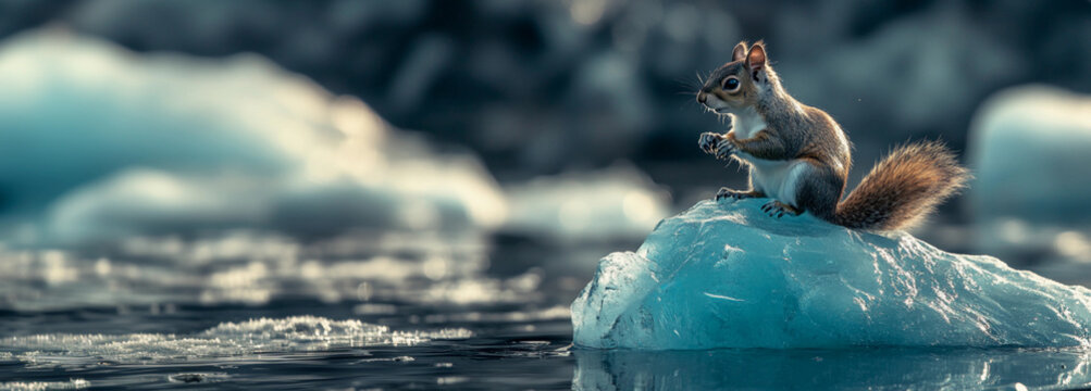 A squirrel sitting on an iceberg