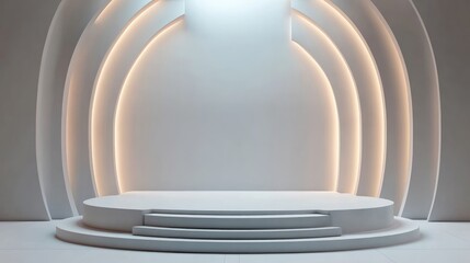 Obraz premium Abstract Minimalist White Stage with Curved Walls and Subtle Lighting