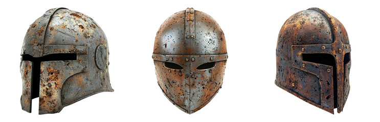 PNG Ancient Armor Helmets Displayed in Detail. Isolated on transparent background