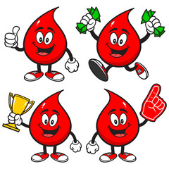 Blood Drop Character Set 02, Hand Drawn illustrations, Isolated On Transparent Background