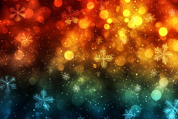 Fototapeta premium Vibrant holiday background with colorful bokeh and snowflakes, creating festive atmosphere. Perfect for seasonal designs and celebrations
