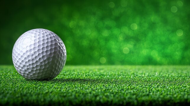 A pristine white golf ball resting in lush green grass on sunny day, ready for the perfect swing
