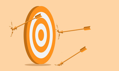 illustration arrows miss the target board, concept of lost in focus, failure, fail, mistake