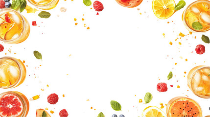 Graphic border frame with citrus fruits - grapefruit, lemon, limes. Transparent png