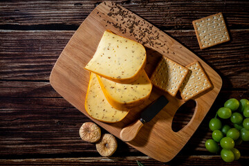 A big block of cheese that everyone likes to eat.