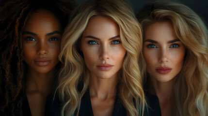 Fototapeta premium Close-up of Three Women with Different Hair Colors