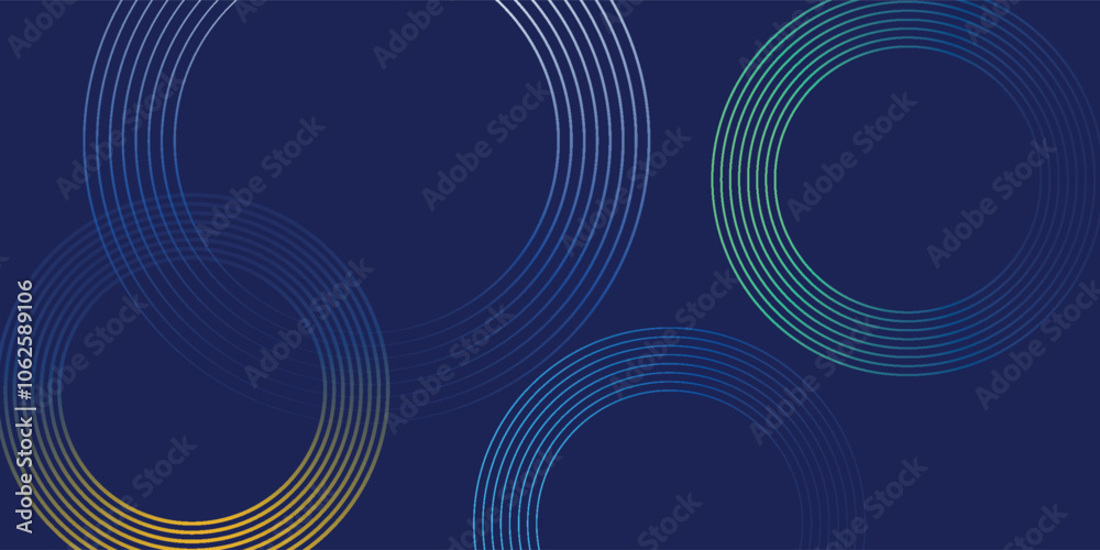 Poster abstract colorful gradient curves lines on dark blue background. vector.