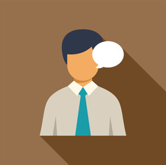 Businessman wearing a tie is talking with a speech bubble, representing communication and discussion