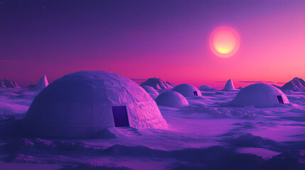 Traditional inuit igloo village under northern lights captured in a serene. Traditional Inuit Igloo. Illustration