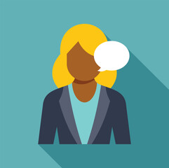 Businesswoman with empty speech bubble, symbolizing communication, sharing ideas, and conveying information in a professional context