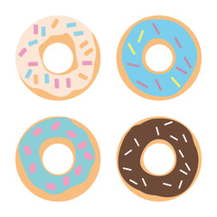 Collection of Pastel Doughnut Donut Delicious Sweet Food with Sprinkles Topping
