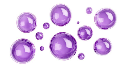 Set of purple bubbles or glass balls - isolated on white background
