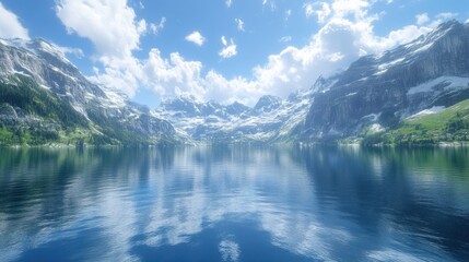 Fototapeta premium Photo of Oeschinen Lake in Switzerland, generated by AI