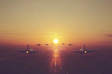 Jets Flying in Formation at Sunset