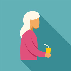 Senior woman drinking juice from disposable cup with straw, side view