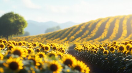 Dynamic Sunflower Field with Beautiful Light Effects