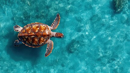 Sea Turtle Swimming in Clear Blue Ocean Water
