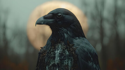 Fototapeta premium Raven Portrait in a Forest Setting - Illustration