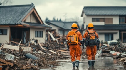 Disaster response team providing aid and relief in the aftermath of a natural disaster