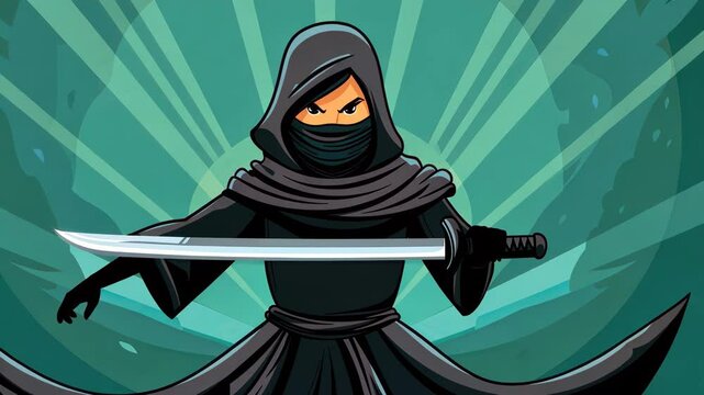 A powerful nun warrior wields a twohanded sword in a torn black robe, surrounded by various blades in D comic art.