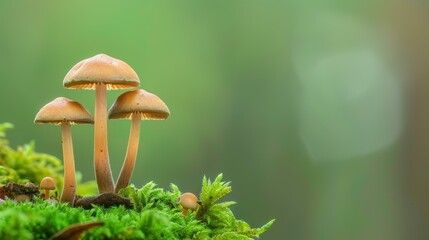 Fototapeta premium A stunning closeup view of a vibrant group of mushrooms thriving in a lush green forest setting.