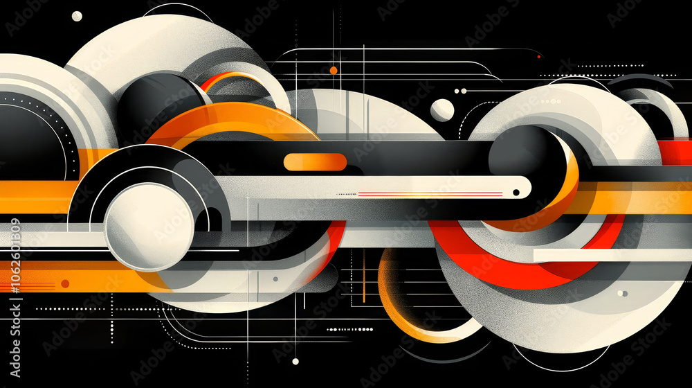 Poster this artwork displays an abstract composition of circles and lines in vibrant colors, creating a dyn
