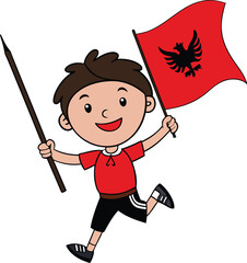 vector  child run in hand albania flag independence day