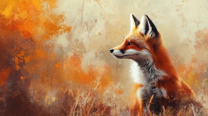 Red Fox wild animal on blurred nature background. AI generated image