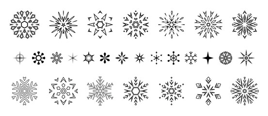 Snowflakes icon collection. Graphic modern black and white ornament.