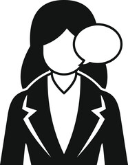 Businesswoman avatar with speech bubble, conveying business communication, ideas, and discussions